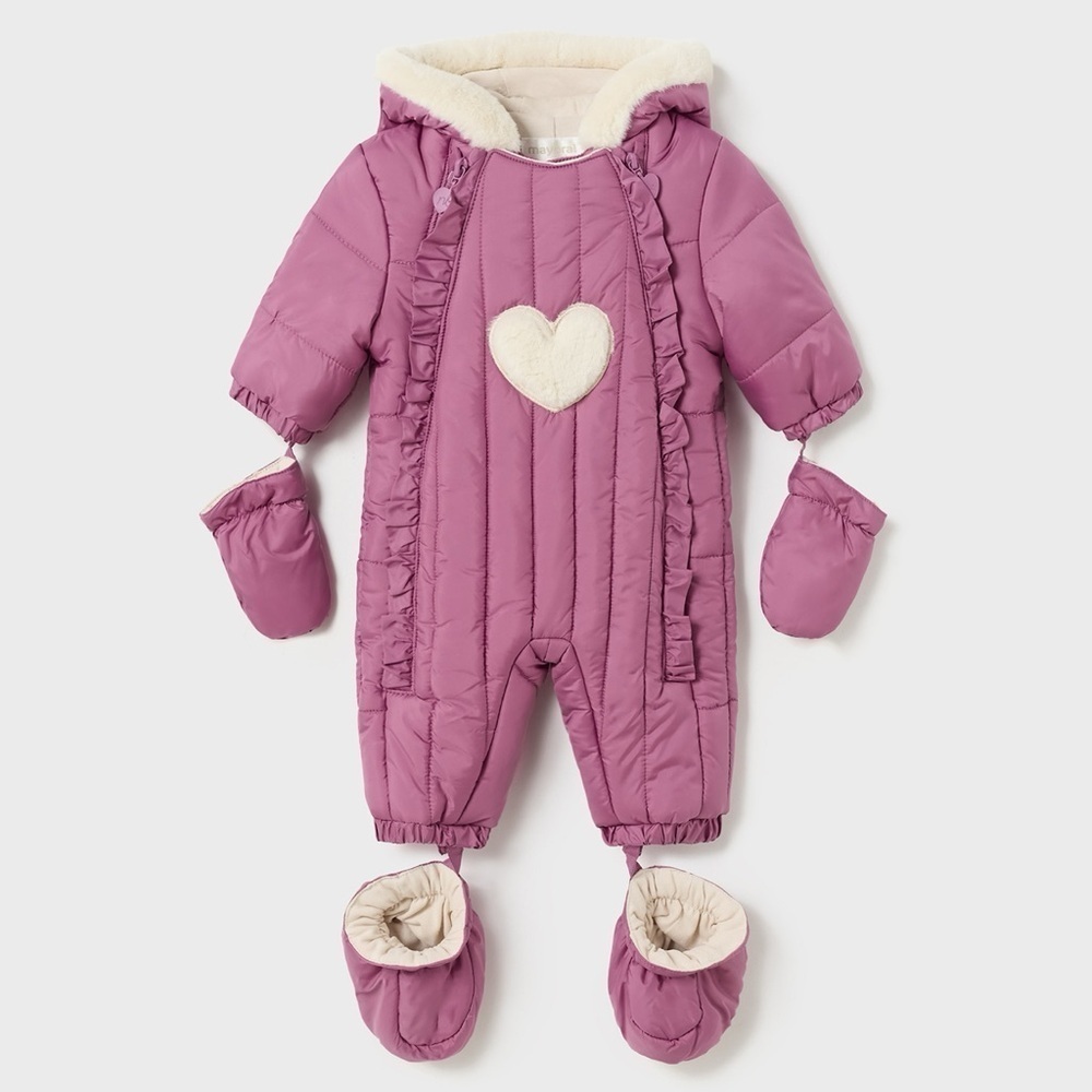 Mayoral Newborn Snow Overall Microfiber Heart NWT